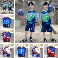 QINN Kids Boys Sports Jersey Sets Fashion Print Sleeveless Quick-dry Tops Tshirt Tees and Shorts 2Pieces/set Basketball Running Football Clothing Outfits Suit For 1-12 Years