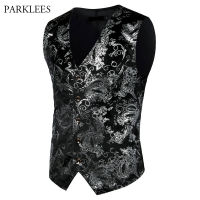 Paisley Flower Steampunk Suit Vest Men 2019 Classic V Neck Slim Fit Single Breasted Flannel Waistcoat Mens Marriage Gilet Homme