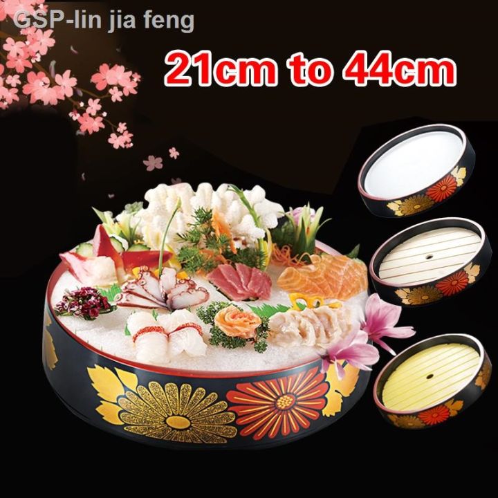 lin-jia-feng-ถังซูชิซาชิมิปลาอาหารทะเลดิบอาหารผลไม้จานแซลมอนถาดกลมดอกเบญจมาศ