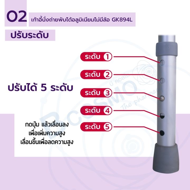 เก้าอี้นั่งถ่ายอลูมิเนียม-ปรับระดับสูงต่ำได้-5-ระดับ-สามารถพับได้-รุ่น-gk894l-รองรับน้ำหนักได้ถึง-100-กก-dmedical