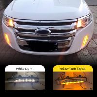 ไฟกะพริบ DRL สำหรับรถยนต์ Ford Edge 2009 2010 2011 2012 2013 2014 Daylight Lampu Jalan เวลากลางวันพร้อมไฟเลี้ยวฝาครอบไฟตัดหมอก