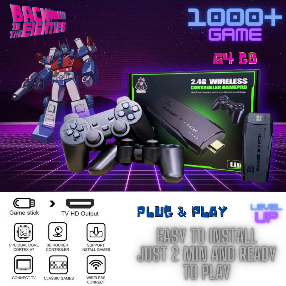 MALAYSIA STORE】4K Ultra Video Game Console Dual GamePad for PS1/GBA Retro TV  Game Console HDMI-Compatible 64GB 10000 Games Video Game Stick | Lazada