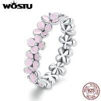 WOSTU S925เงินสเตอร์ลิงพวงหรีดสีชมพูแหวนนิ้วมือCZสำหรับงานหมั้นงานแต่งผู้หญิงนิ้วมือแหวนเครื่องประดับมีคำบรรยายZBSCR681