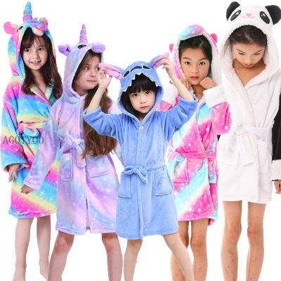2021 Winter Kids Bathrobe Autumn Cartoon Baby Bath Robe Stitch Unicorn Animal Hooded Bathrobes Children Pajamas Boys Girls Robes