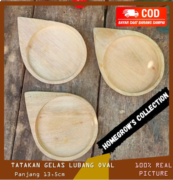 Tatakan Gelas Lubang Kayu Mahoni Bentuk Oval Diameter 10cm Tatakan Gelas Kopi Dr Kayu Tatakan 8198