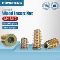 HOWSHENG 10-60pcs Thread Insert Nut M4 M5 M6 M8 Carbon Steel Zinc Plated Hex Socket Screw Inserts for Wood Furniture