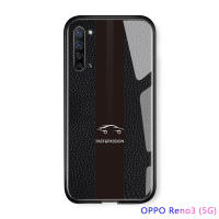 UCUC เคสโทรศัพท์เคสสำหรับ OPPO Reno 3 reno3(5G) แก้วโทรศัพท์มือถือกรณีหรูหราที่มีชื่อเสียงรถแข่งคาร์บอนไฟเบอร์เคลือบเงากระจกนิรภัยกรณีปก