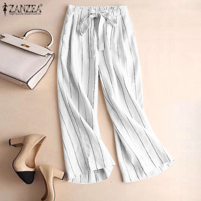 (จัดส่งฟรี)Fancystyle ZANZEA กางเกงขาบานพิมพ์ลายทางสำหรับผู้หญิงกางเกงเอวยางยืดโอแอลที่ทำงาน #2