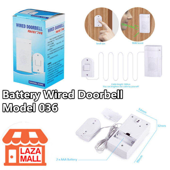 Battery Wired Doorbell 036 White Home Door Bell Ding Dong No Need Plug Socket Wayar 电池有线门铃