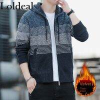 Loldeal เสื้อสเวตเตอร์ถักมีฮู้ดสำหรับผู้ชาย,เสื้อกันหนาวจั๊มเปอร์มีซิปเสื้อแฟชั่นขนแกะลายทางเสื้อเบลาส์หนาวเสื้อโค้ทเด็กผู้หญิงหนาฤดูใบไม้ร่วง