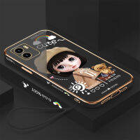 (คลังสินค้าพร้อม) เคสเคสมือถือสำหรับ Vivo Y15S /Y15A/Y15C/Y01/Y01A พร้อมฟรีสายคล้อง + การ์ตูนสาวน่ารักเคสขอบสี่เหลี่ยมชุบฝาหลังนิ่ม