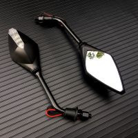 2Pcs/Pair Motorcycle LED Turn Signals Rearview Mirror Scooter E-Bike Rear View Mirrors Back Side Convex Mirror 10Mm