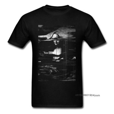 Vintage Design T-Shirt Mona Lisa Glitch For Men T Shirt Lovers Day Crewneck 100% Cotton Short Sleeve Tshirts Printed Tops Tees