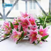 HBDX ช่อดอกไม้ปลอมดอกลิลลี่ต้นไม้ปลอมดูสมจริงงานแต่งงานแบบทำมือสำหรับห้องรับแขกแบบสวนดอกไม้ประดิษฐ์ดอกไม้