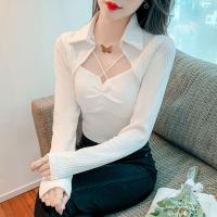 เกาหลีแฟชั่นการออกแบบเสื้อยืดหญิง 2023 ฤดูร้อนใหม่เสื้อแขนยาวเซ็กซี่ปิดไหล่ปลูกเองอารมณ์ผู้หญิงด้านบน