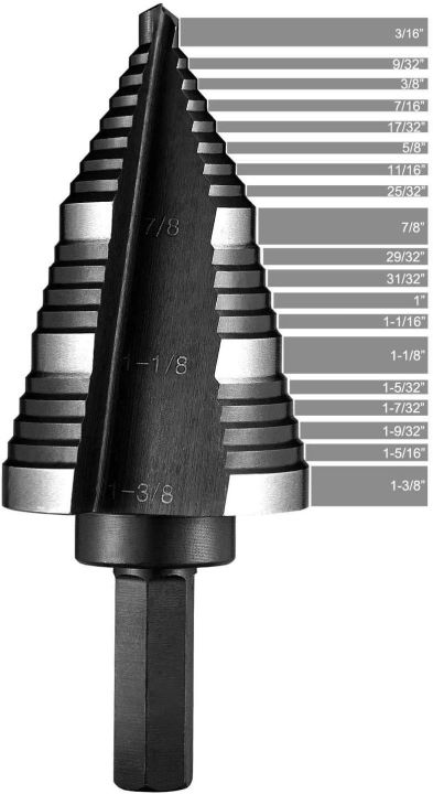 6542-titanium-coated-faster-drilling-step-drill-bit-double-fluted-78-to-1-38-multiple-hole-metals-platic-wood-cone-drill-bits