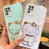 Folding Makeup Mirror Phone Case For infinix Note 10 X693  Case Fashion Cartoon Cute Cat Multifunctional Bracket Plating TPU Soft Cover Casing