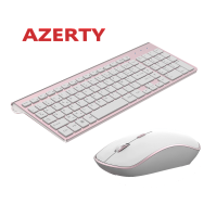 แป้นพิมพ์ภาษาฝรั่งเศสไร้สาย2400DPI Mouse 2.4Ghz Ultra-Slim AZERTY Keyboard Mouse Set, Portable Silent Ergonomic- Pinksilver