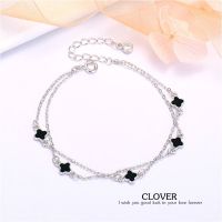 s925 Clover bracelet สร้อยข้อมือเงินแท้ โคลเวอร์ เส้นคู่ ใส่สบาย เป็นมิตรกับผิว