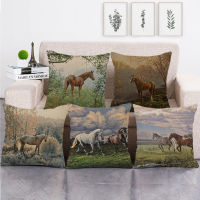 Grassland Horse Cushion Cover Pastoral Animal Pattern Pillow Case For Sofa Car Linen Pillow Cover Home Decore 18 ";X18";