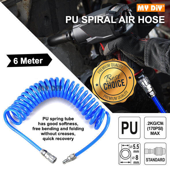 MYDIYHOMEDEPOT 6M PU AIR COMPRESSOR SPIRAL HOSE AIR COMPRESSOR RECOIL