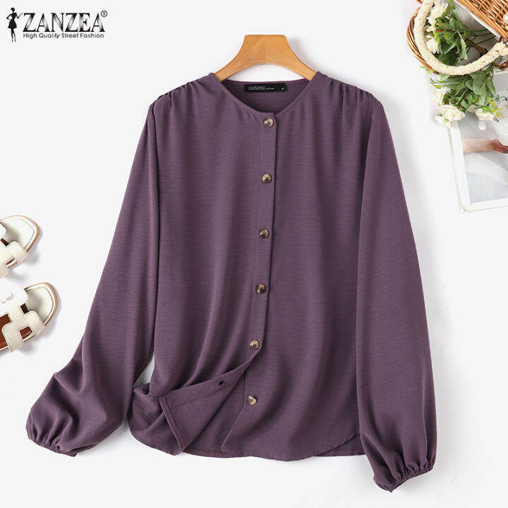 สินค้ามาใหม่-จัดส่งฟรี-fancystyle-zanzea-เสื้อผู้หญิงมุสลิม-เสื้อมีกระดุมด้านหน้าเสื้อปลอกแขนโคมไฟลำลอง