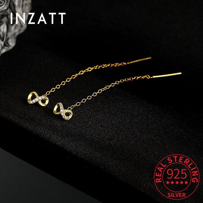 inzatt-925เงินสเตอร์ลิงแท้-zircon-number-infinite-18k-ต่างหูตุ้มหูพู่โซ่ทองผู้หญิงเครื่องประดับเป็นที่นิยม