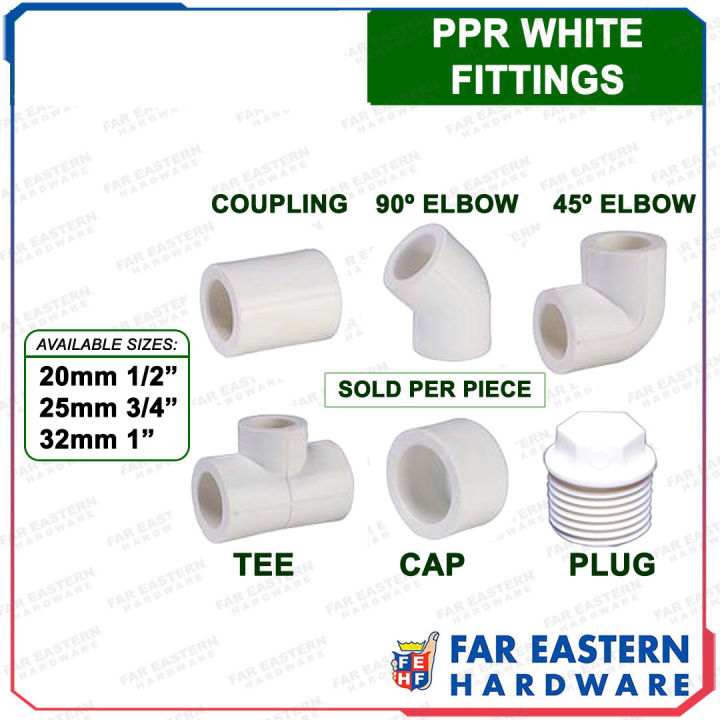 PPR Pipe White Fittings Coupling 45º Elbow 90º Elbow Tee Cap Plug 1/2 ...