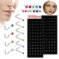 【LZ】ﺴ⊙  L forma de aço inoxidável anel de nariz de cristal conjunto de piercing de nariz de aço cirúrgico feminino orelha osso agulha studs jóias do corpo