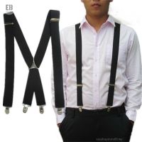 CODadoqkxDGE Black Adult 4-clip Solid Color Strap Clip Mens Suit Strap Womens Suspender Strap