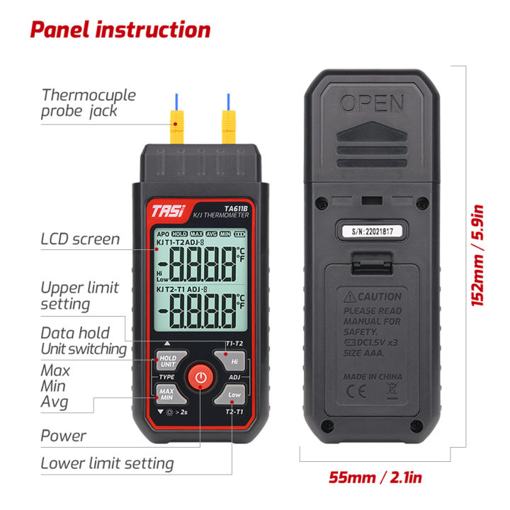 kkmoon-tasi-ta611b-k-j-เครื่องวัดอุณหภูมิเทอร์โมคัปเปิล-200-1372-c-328-2501-f-เครื่องวัดอุณหภูมิดิจิตอล-lcdแบบมือถือที่มีช่องคู่สัญญาณเตือนสูง-amp-ต่ำพร้อมหัววัดเทอร์โมคัปเปิลแบบ-k-2ชิ้น