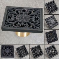 Black Oil Rubbed Brass Carved Flower Pattern Bathroom Shower Drain 4" Square Floor Drain Waste Grates Bathroom Accessory mzh203 Traps Drains