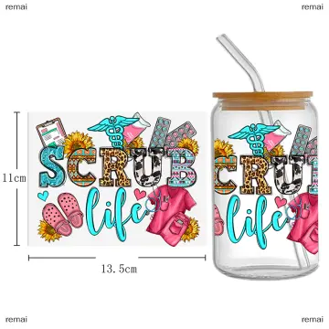 1pc Coffee Pattern Design UV DTF Cup Wraps For 16 Oz Glass Cup, UV