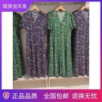 Uniqlo 2023 summer womens print V-neck long waist dress with pockets 448944/456110