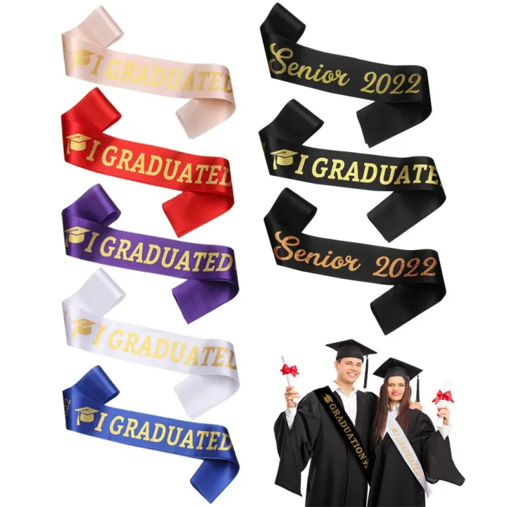 【COD&Ready Stock】2022 Graduation Sash Gold Glitter Letter "I Graduated" Satin Graduate Gift