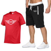 Summer Men T-shirt Mini Car Logo Printing Fashion Casual Cotton Short sleeve Round Neck Mens T-shirt+shorts 2 piece suit