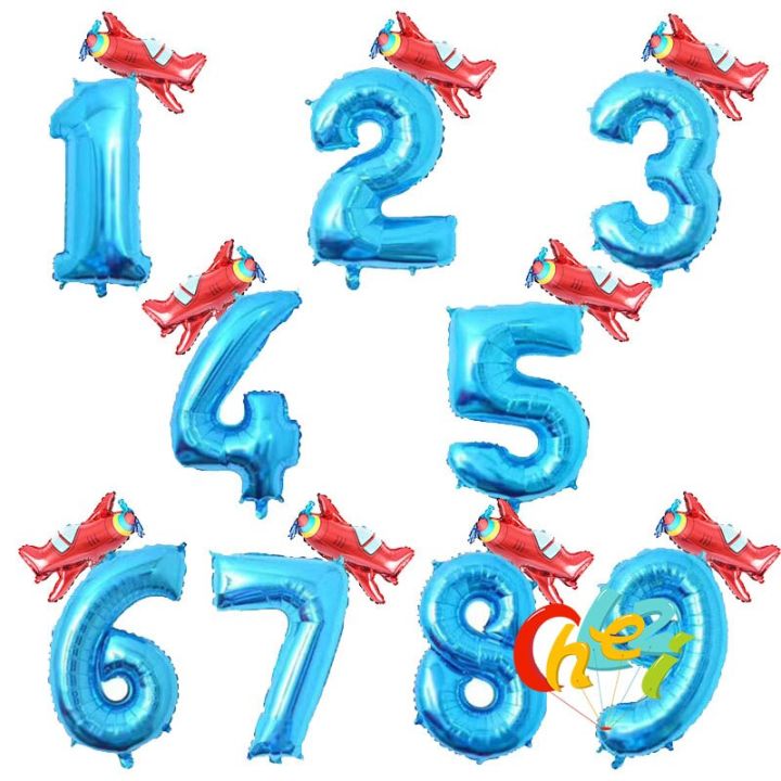Lamontuo บอลลูนเครื่องบินจำนวนลูกโป่งฟอยล์สีฟ้าแดงขนาด32นิ้ว,1 2 3ปีของตกแต่งงานเลี้ยงวันเกิดของเด็กหญิงสำหรับเด็กผู้ชายของขวัญเวลาอาบน้ำเด็ก