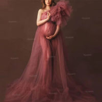 Maternity Dressing Gown for Photoshoot Perspective Sheer Fluffy Tulle Women Robe Boudoir Lingerie Bathrobe Sleepwear Nightwear