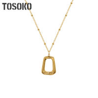 TOSOKO Stainless Steel Jewelry Geometric Square Necklace Three Dimensional Pendant Womens Fashion Clavicle Chain BSP1074
