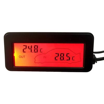 เครื่องวัดอุณหภูมิแบบดิจิตอล DC12V แสดงผลเครื่องวัดอุณหภูมิในรถยนต์นาฬิกาอิเล็กทรอนิกส์ไฟพื้นหลังสีน้ำเงินแดงเครื่องวัดอุณหภูมิขนาดเล็ก LCD ภายในรถภายนอก