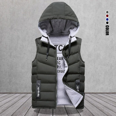 Brand Mens Vest Winter Sleeveless Jackets Down Vest Men Hooded Warm New  Casual Outwear Hat Detachable Outer Vest Chalecos