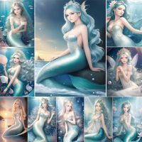 ∈✐ Portrait Mermaid Pre-Printed Cross Stitch DIY Embroidery Set DMC Threads Craft Painting Handiwork Knitting Home Decor Floss Gift