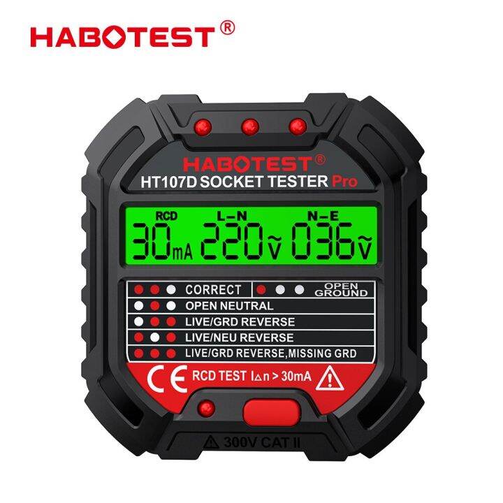 HABOTEST HT107 Socket Tester Pro Voltage Test RCD 30Ma Socket Detector UK EU Plug Ground Zero
