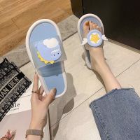 QWEEK Slippers Sandals Women Summer Kawaii Shoes Flat Beach House Flip Flops Bathroom Rubber Bedroom Cute Platform Soft Anime