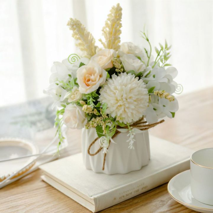 Artificial Flowers Bouquet Fake Flowers With White Potted Wedding ...