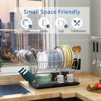 2-Tier Drying Dish Rack สำหรับเคาน์เตอร์ครัวเครื่องครัว Drainer Rack พร้อมที่วางแก้วตะเกียบบนโต๊ะอาหาร Organizer ตะกร้า