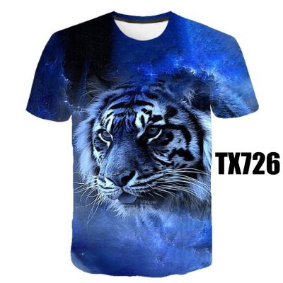 3D printed pattern T-shirt, tiger logo mens short sleeves, round collar comfortable breathable