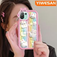 YIWESAN เคสสำหรับ Xiaomi 11 Lite 5G 11 Lite 5G Ne เคสฝาครอบป้องกันเลนส์กล้องถ่ายรูปลายการ์ตูน Little Monster เคสนิ่มกันกระแทก3D น่ารักเคสมือถือกระต่ายดาวสีรุ้ง