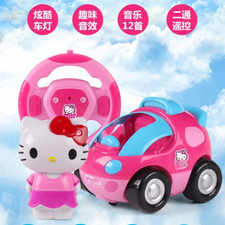 2023-สีชมพู-kt-hello-heltty-รถควบคุมระยะไกลเด็กผู้หญิงการ์ตูนของเล่นรถยนต์ไฟฟ้าชาร์จไร้สาย