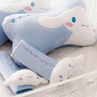 Cute Cinnamoroll Kawaii Cartoon Plush Bone Pillow Car Headrest Anime Action Figure Sanrio White Car Seat Belt Cover Gift